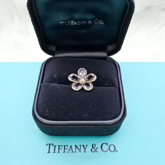 RARE Tiffany & Co. Amethyst Enchant Garden Flower Diamond Ring 18k Rose Gold - Picture 4 of 8